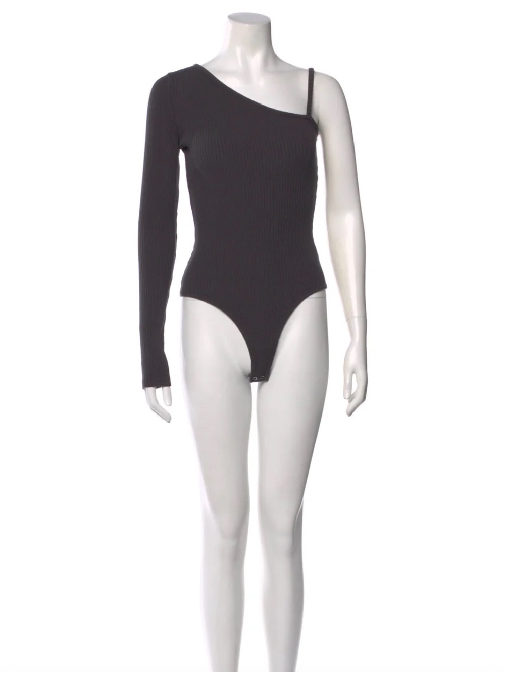 Agolde One-Piece Asymmetric Ribbed Bodysuit - Charcoal